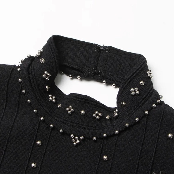 Black Knit Beaded Open Back Dress - Picture 13 of 15